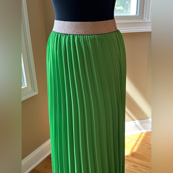 Made in Italy Green pleated skirt with gold elastic waist. One size. New w/tags - Picture 10 of 12
